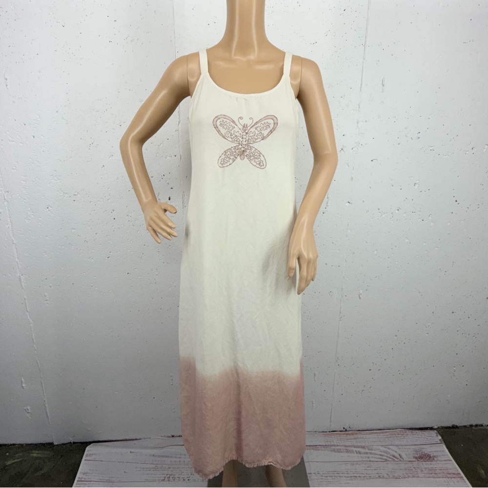 Funky People Women’s size Medium Pink Ombré Butterfly Embroidered Midi Dress